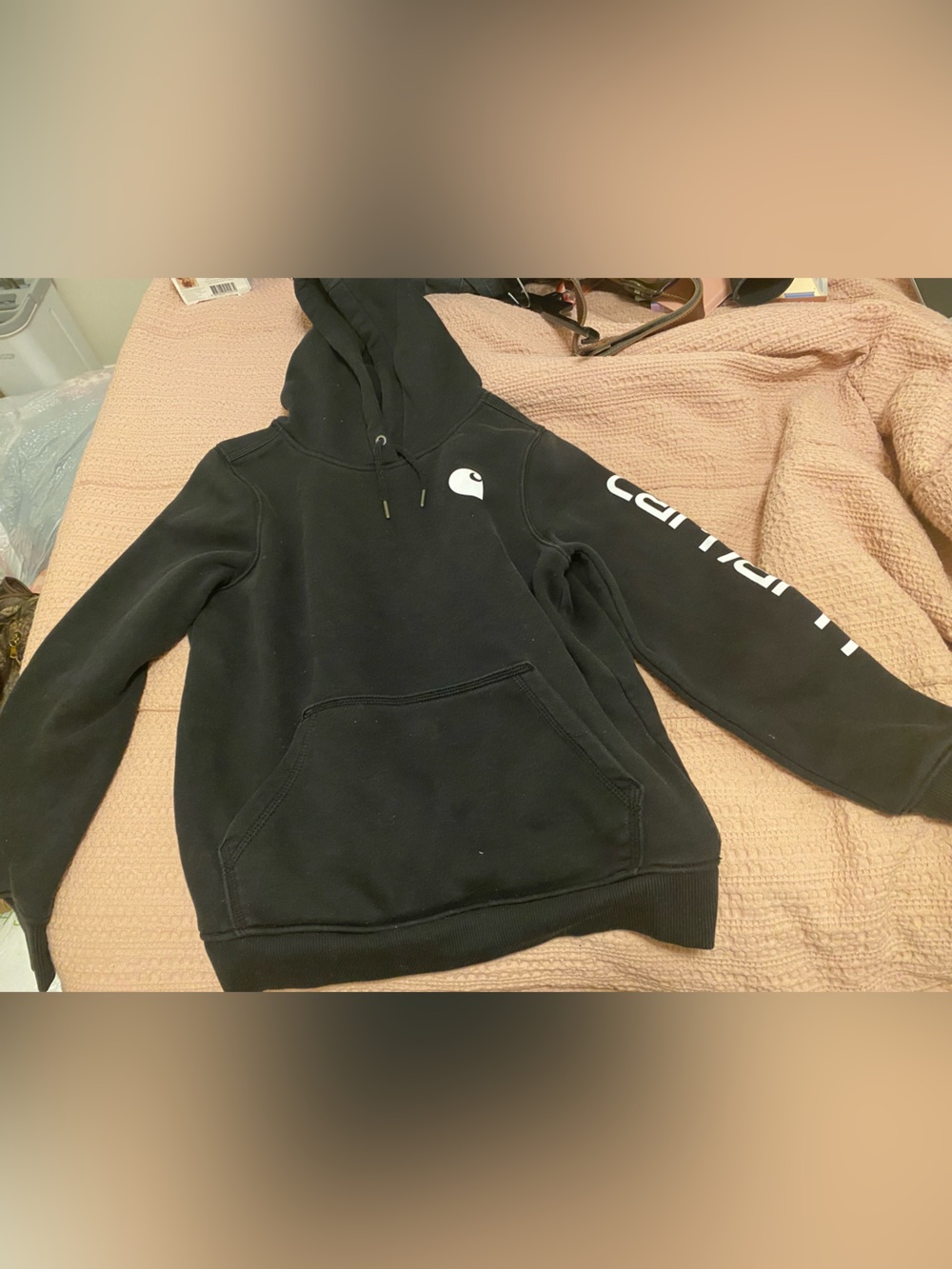 Carhartt Black Women's Pullover Hoodie with Sleeve Logo